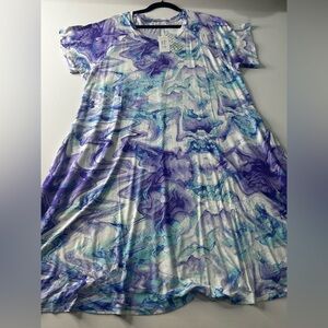 NWT LuLaRoe 2XL Celia Women’s Marble Print Short Sleeve Dress - Purple & Teal